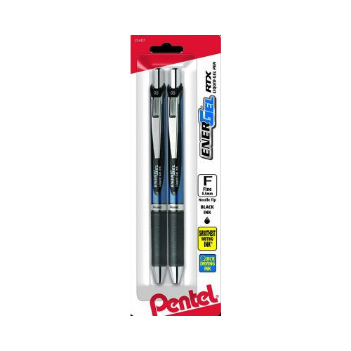 EnerGel RTX Retractable Liquid Gel Pen, (0.5mm) Needle Tip, Fine Line, Black Ink 2-Pk