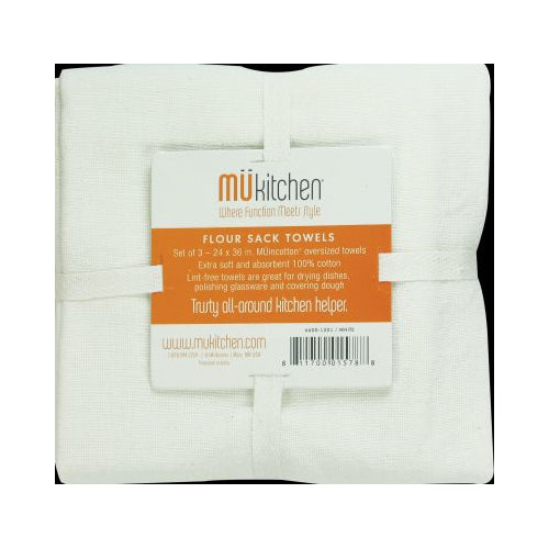 Mukitchen Flour Sack Kitchen Towel - White, 24" x 36", 3 Count