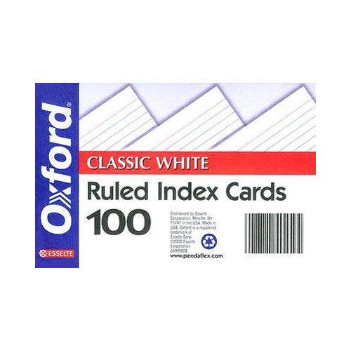 Oxford® Ruled Index Cards, 3" x 5", White, 100 Per Pack