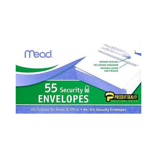 Mead Press-It Seal-It #6 3/4 Security Envelopes White -55 ct