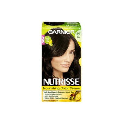 Garnier Nutrisse Nourishing Hair Color Creme, 20 Soft Black (Black Tea), 1 kit