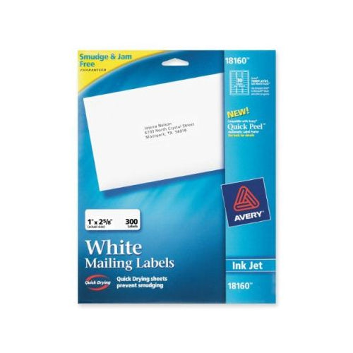 Avery Easy Peel Address Labels  Sure Feed Technology  White  1  x 2-5/8   Laser  Inkjet  300 Labels