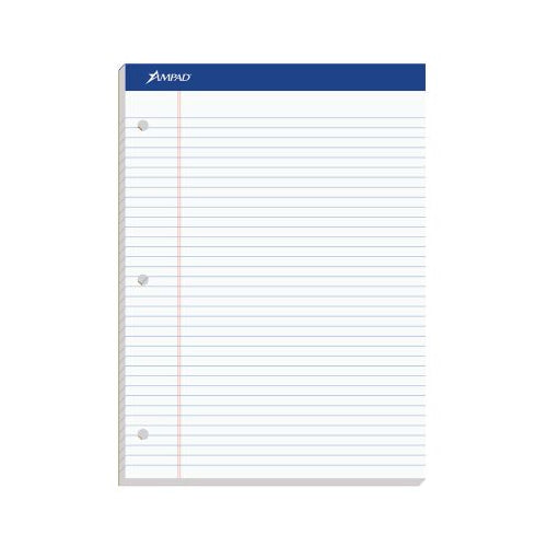 Ampad® Double-Sheet Writing Pad, College Rule, 3-Hole Punched, 100 Sheets