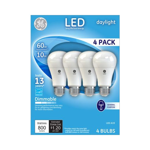 GE 10W A19 LED Daylight General Purpose Dimmable Light Bulb (4-Pack)