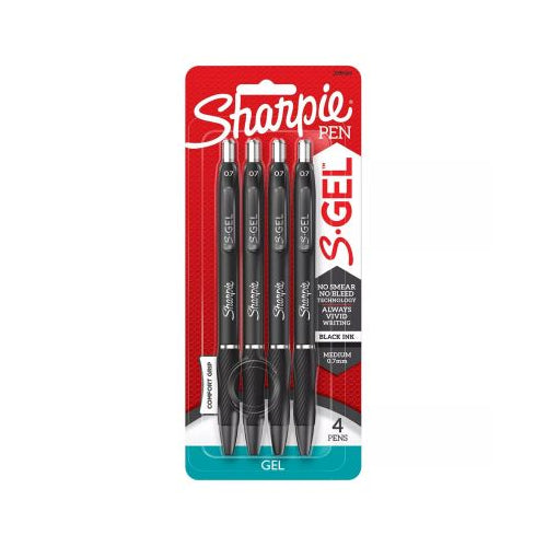 Sharpie S-Gel Medium Point (0.7mm) Gel Pen - Black Inc, 4 Count