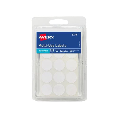 Avery Removable White Multi-use Labels 3/4 Diameter Handwrite 315 CT