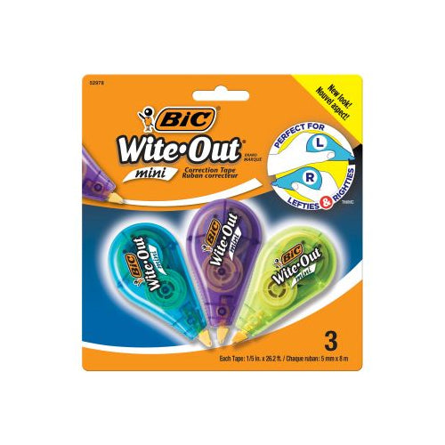 BIC Wite-Out Brand Mini Correction Tape, White, 3 Count