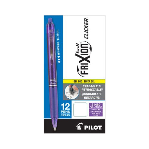 Pilot FriXion Clicker Erasable Gel Ink Pens, Fine Point (0.7mm), Purple, 12 Count