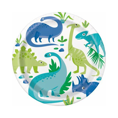 Blue & Green Dinosaur 9" Dinner Party Plates, 8 count