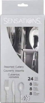 SENSATIONS Assorted Plastic Cutlery - Hammered Metallic Silver, 24 count-092352988990-LR-354388-1-LR eShop