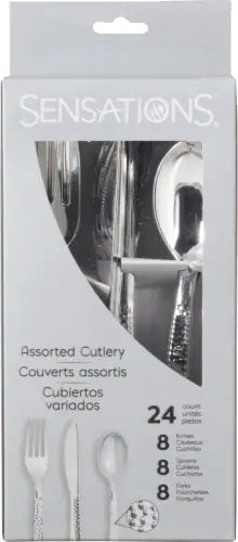 SENSATIONS Assorted Plastic Cutlery - Hammered Metallic Silver, 24 count-092352988990-LR-354388-1-LR eShop