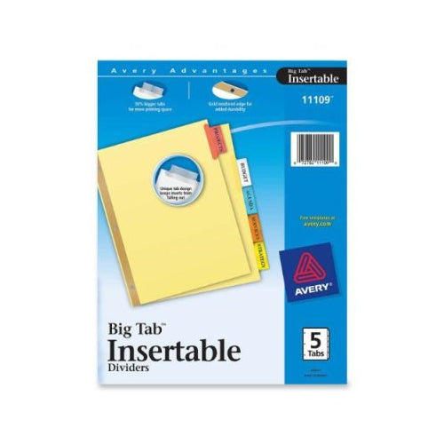 Avery Big Tab Insertable Dividers, Buff Paper, 5-Tab Set, Multicolor