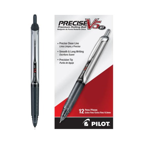 Pilot Precise V5 RT Retractable Rolling Ball Pen, Extra Fine Point (0.5mm), Black, 12 Count