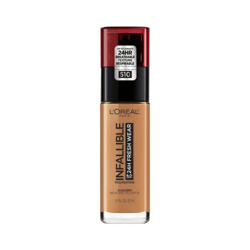 L'Oreal Paris Infallible 24 Hour Fresh Wear Foundation, Lightweight, Hazelnut, 1 oz.