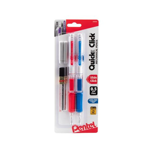 QUICK CLICK Mechanical Pencil (0.5mm) with Lead and (2) Eraser Refills, 2-Pk