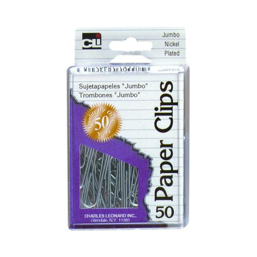 Charles Leonard Inc. Clips - Paper - Reusable Box - Jumbo Nickel Plated - 50 ea