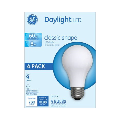 GE 8W A19 Daylight LED  Classic Shape Light Bulb