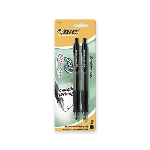 BIC Velocity Retractable Gel Pens, Medium Point 0.7mm, Black Ink, 2-count