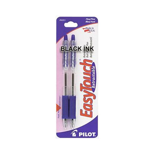 Pilot EasyTouch Retractable Ball Point Pens, Medium Point (1.0mm), Black, 2 Count