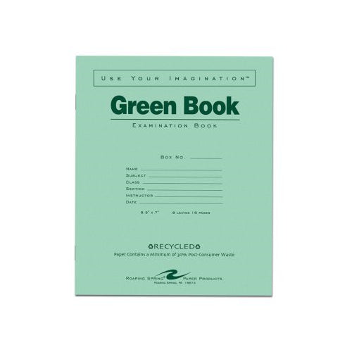 Roaring Spring Green Exam Book, Wide Ruled, 8.5" x 7", 8 Sheets