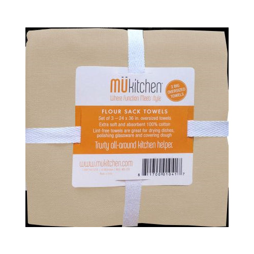 Mukitchen Flour Sack Kitchen Towel - Café, 24" x 36", 3 Count