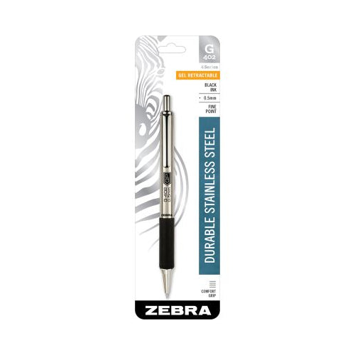 Zebra G-402 Stainless Steel Fine Point (0.5mm) Retractable Gel Pen, Black Ink, 1-Count