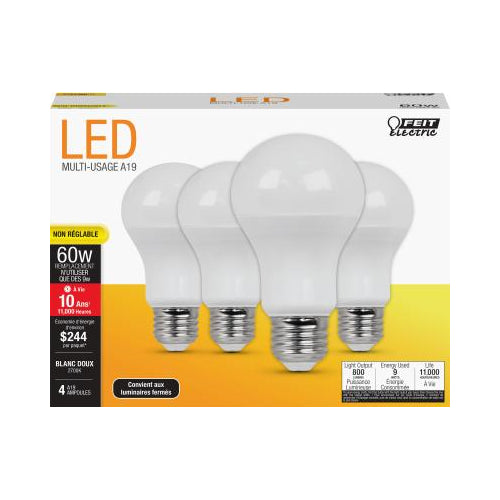 A19 60W EQ 27K NON-DIM LED 4PK