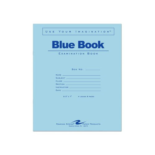 Roaring Spring Blue Exam Book, 8-1/2" x 7", White, 4 Sheets