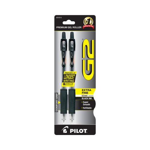 Pilot G2 Premium Refillable & Retractable Gel Pens, Extra Fine Point (0.5mm), Black, 2 Count