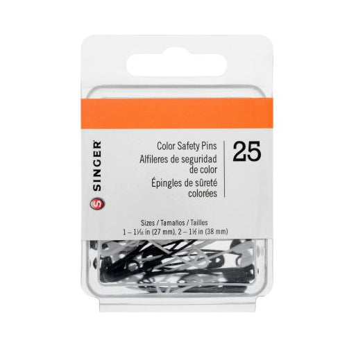 SINGER Assorted Black & White Coated Safety Pins, 25 Count, Sizes 1, 1-1/16" -  2, 1-1/2"