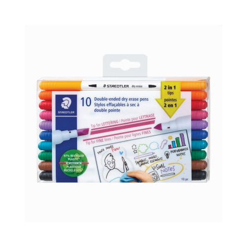 DBL-ENDED DRY ERASE PENS, 10PC