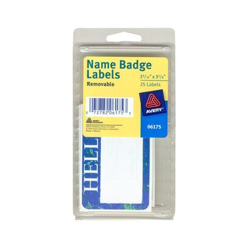 Avery Self-Adhesive Name Badge Labels  Blue Border  Handwrite Only  2-3/16  x 3-3/8   25 Badges (6175)