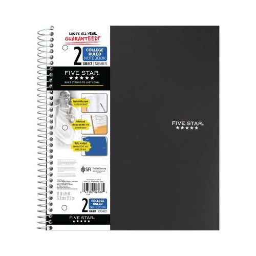 Wirebound Notebook, 2 Subject, College Ruled, 11" x 8 1/2", 120 Pages, Assorted Colors