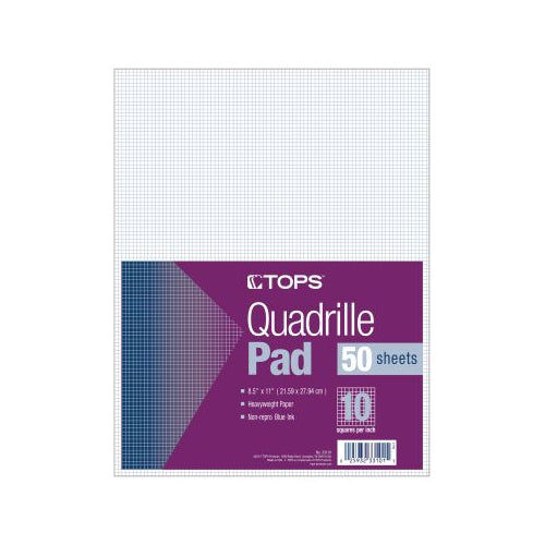 Tops Graph Pads 8-1/2" x 11", Glue Top, Graph Rule (10 x 10), 50 Sheets