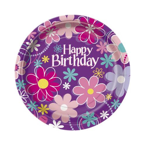 BDAY BLOSSOM 9IN PLATE 8CT