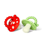 RaZbaby Chompy Teether Toy 3m+ (2-Pack) BPA-Free Silicone Soothes Sore Gums - Red/Green