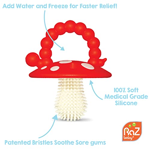 RaZbaby Chompy Teether Toy 3m+ (2-Pack) BPA-Free Silicone Soothes Sore Gums - Red/Green