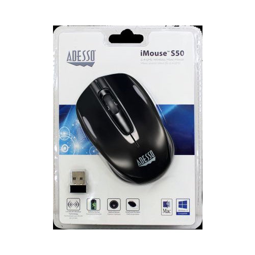 Adesso Ergonomic iMouse S50 Wireless Optical Mouse, Black - 1.0 CT