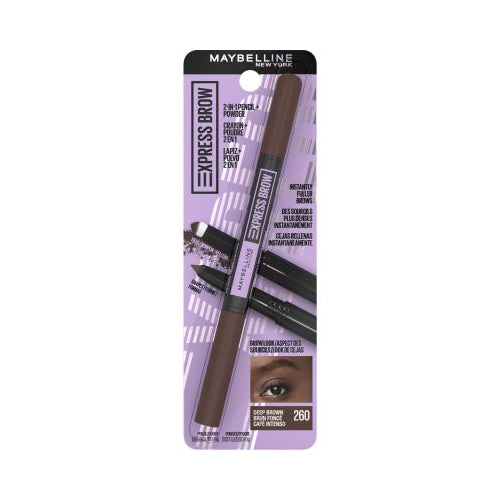 Maybelline Express Brow 2-In-1 Pencil and Powder, Eyebrow Makeup, Deep Brown, 0.02 fl. oz.