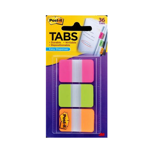 3M Post-it Tabs 1 inch Solid 36 Tabs/Dispenser (Red, Yellow, Blue, 12/Color)