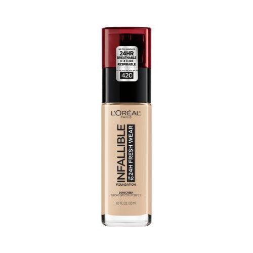 L'Oreal Paris Infallible 24 Hour Fresh Wear Foundation, Lightweight, True Beige, 1 oz.