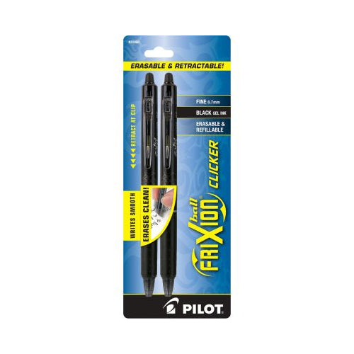 Pilot FriXion Clicker Erasable Gel Ink Pens, Fine Point (0.7mm), Black, 2 Count