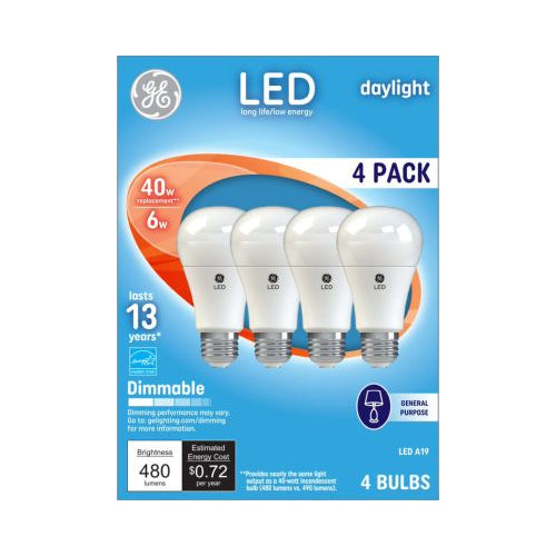 GE LED 6W A19 DAYLIGHT 4CT