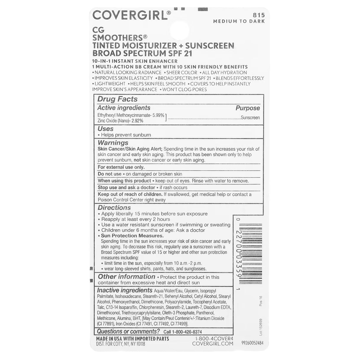 COVERGIRL Smoothers BB Cream - 815 Medium to Dark