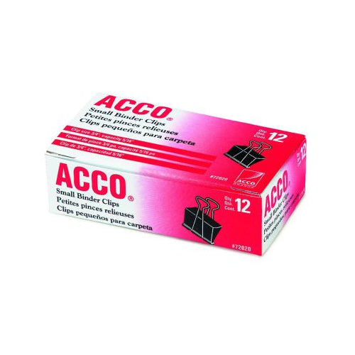 ACCO® Binder Clips, Small, Black, 12/Box