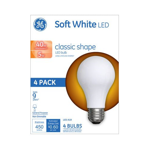 GE 5W A19 Soft White LED Classic Shape Light Bulbs