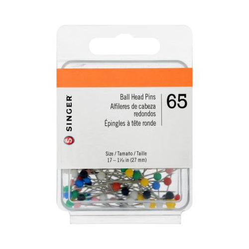 SINGER Ball Head Straight Pins, 65 Count, Size 17, 1-1/16"