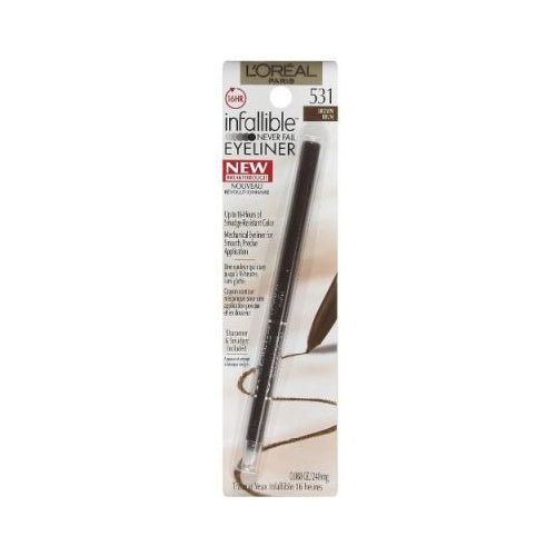 L'Oreal Paris Infallible Never Fail Pencil Eyeliner with Built in Sharpener, Brown, 0.008 oz.