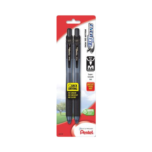 EnerGel-X Retractable Liquid Gel Pen, (0.7mm) Metal Tip, Medium Line, Black Ink 2-Pk