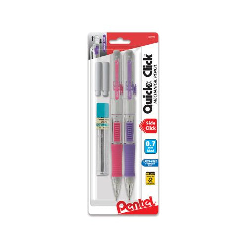 QUICK CLICK Mechanical Pencil (0.7mm) with Lead and (2) Eraser Refills, 2-Pk